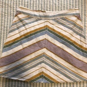 Free peopleStriped Multicolor Chevron Linen Blend Mini Flare Skirt 2